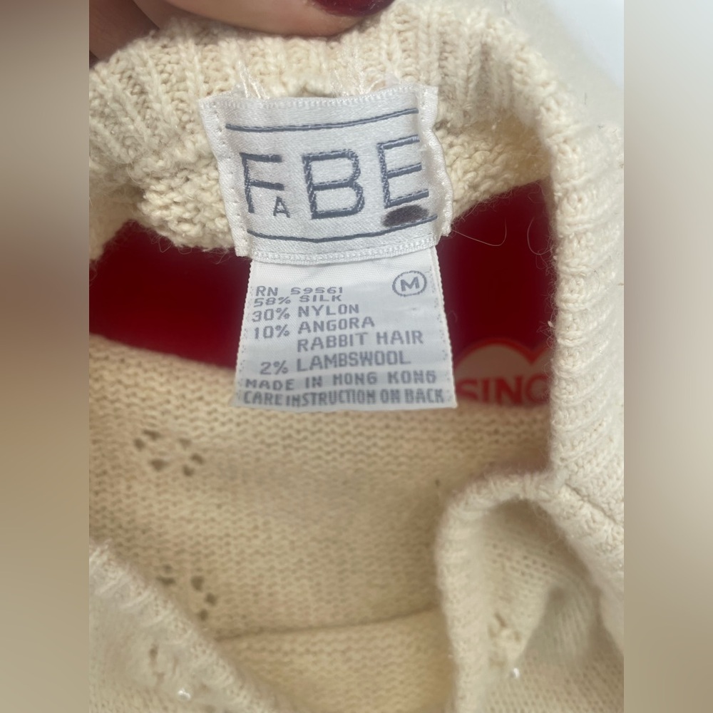 Vintage 80s Silk & Angora Cream Knit Sweater With Floral Cutouts & Pearl Centers - Picture 15 of 15